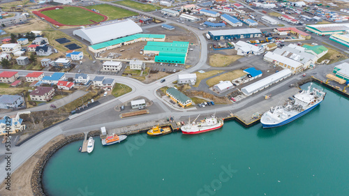 Aerial view of town of Hofn in hornafjordur in Iceland photo