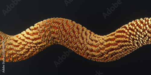 Fototapeta Naklejka Na Ścianę i Meble -  Abstract golden shape on black background. 3d rendering illustration.