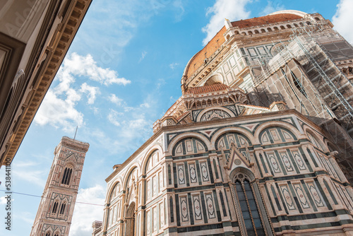Amazing Gothic architecture facade of a cathedral in the European city of Florence, Italy photo