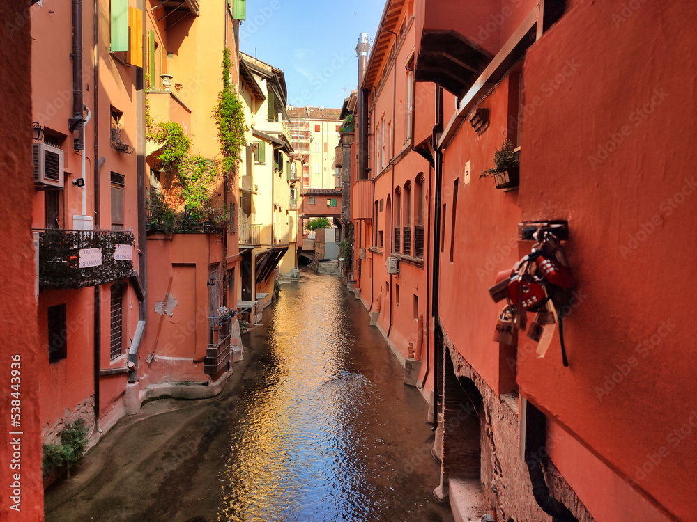 Canale delle Moline, one of the few stretches of the canals that has not been covered over, Bologna, Italy