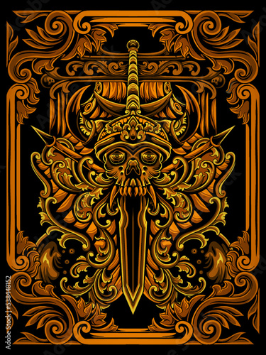Vector barong skull with ornament frame