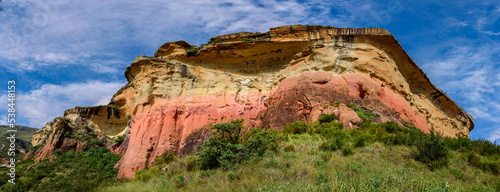 A panorama of Mushroom Rock in the Golden Gate Highlands National Park. This nature reserve is part of the Maluti Mountains belonging to the Drakensberg range in South Africa. photo