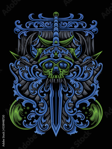 Skull vector with engraving
