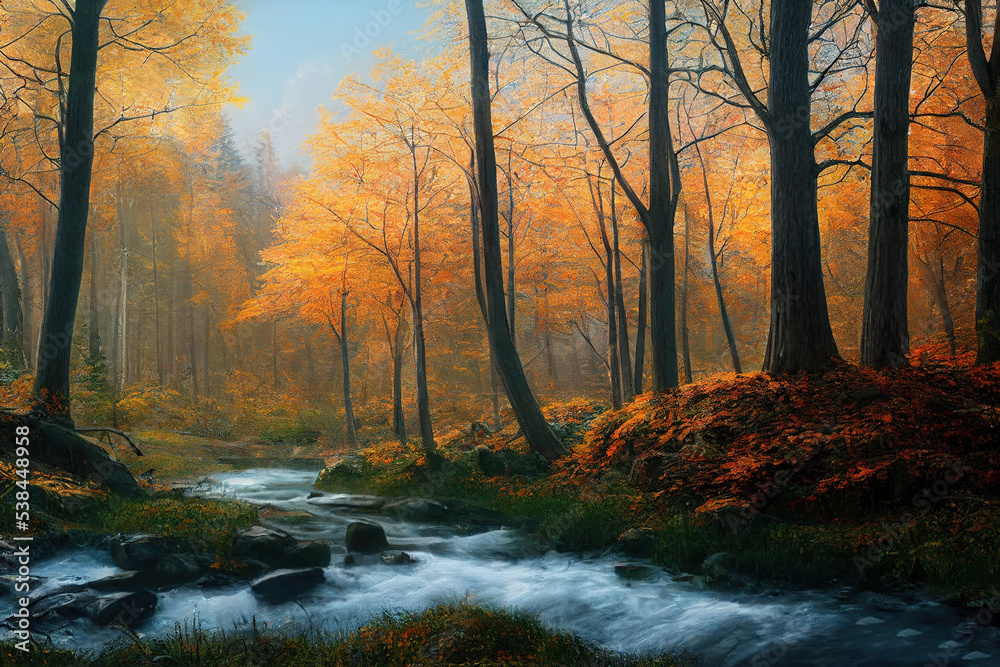 Autumn forest landscape, art illustration