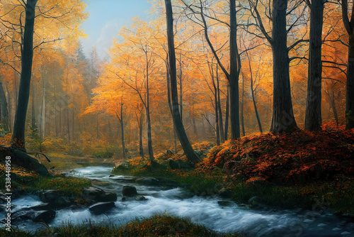 Autumn forest landscape  art illustration