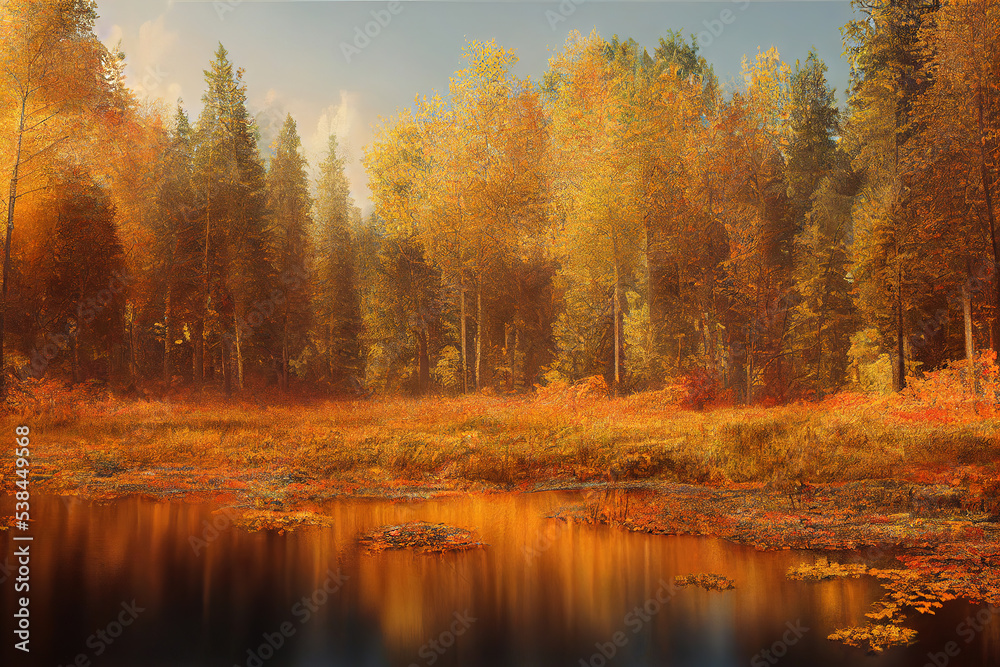Autumn forest landscape, art illustration Autumn forest landscape, art illustration