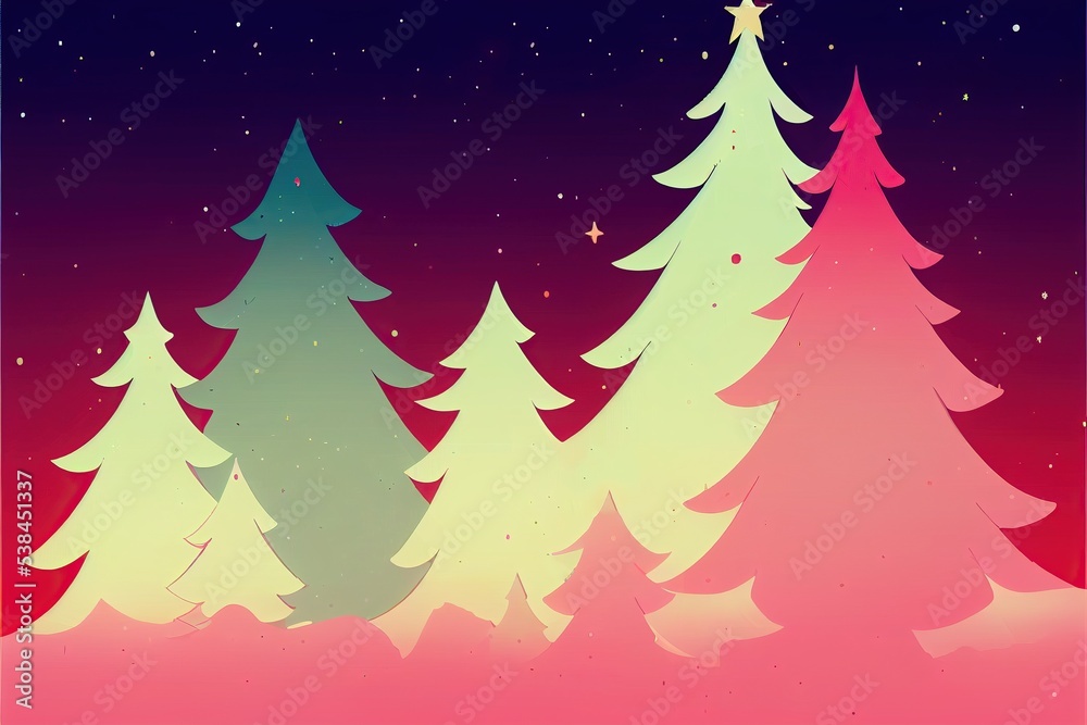 Festive Merry Christmas trees background. Happy winter xmas holiday