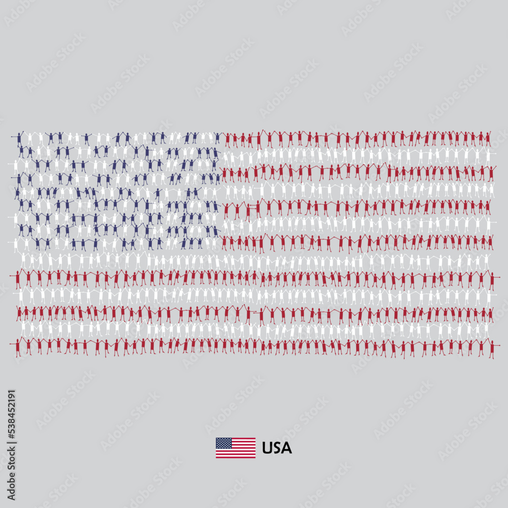 Large group of people in the shape of United States of America flag. USA. Vector illustration Large group of people in the shape of United States of America flag. USA. Vector illustration