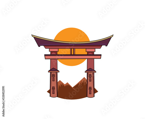 Japanese gateway Torii isolated on white background.
