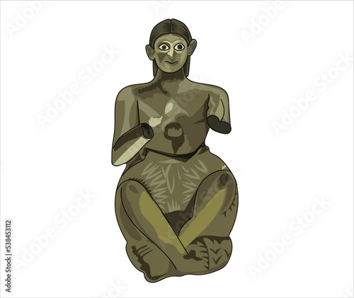 Seated statuette of Urnanshe, from the Ishtar temple at Mari. vector illustration 