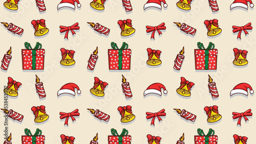 This pattern includes three to four different Christmas elements. design in a flat style. This pattern can be used for wrapping paper, gift box paper, and background