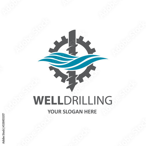 emblem of water well drilling isolated on white background