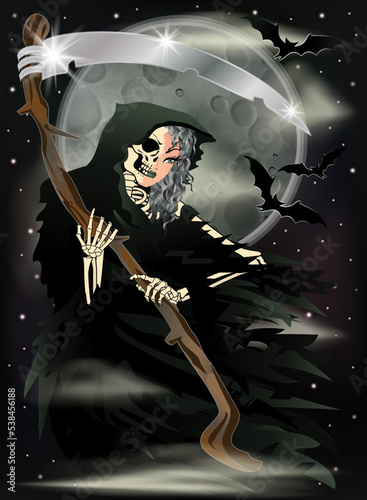  Lady Grim Reaper, halloween vip card vector illustration