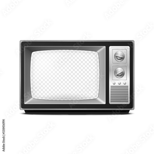 Vector 3d Realistic Retro TV Receiver with Transparent Screen Isolated on White Background. Home Interior Design Concept. Vintage TV Set, Television, Front View