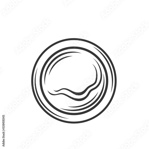 Soy sauce bowl top view outline icon vector illustration. Hand drawing dip for Japanese sushi, glass cup with shoyu condiment and dressing for Asian food, salty liquid sauce in ramekin in side view