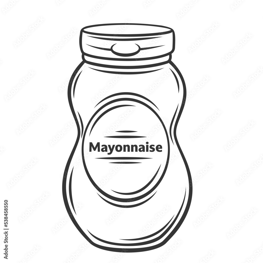 Mayonnaise sauce in bottle outline icon vector illustration. Line hand