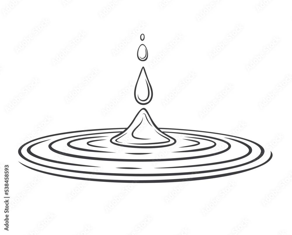 Drop water outline vector illustration. Line hand drawing circle ripples surface. Drop water outline vector illustration. Line hand drawing circle ripples surface.