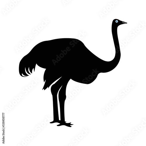 Flightless animal bird ostrich icon | Black Vector illustration |