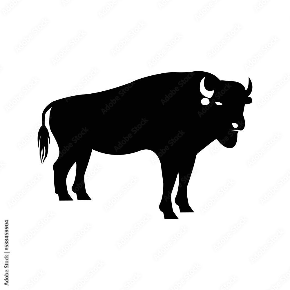 Obraz premium Bull chase angry buffalo icon | Black Vector illustration |