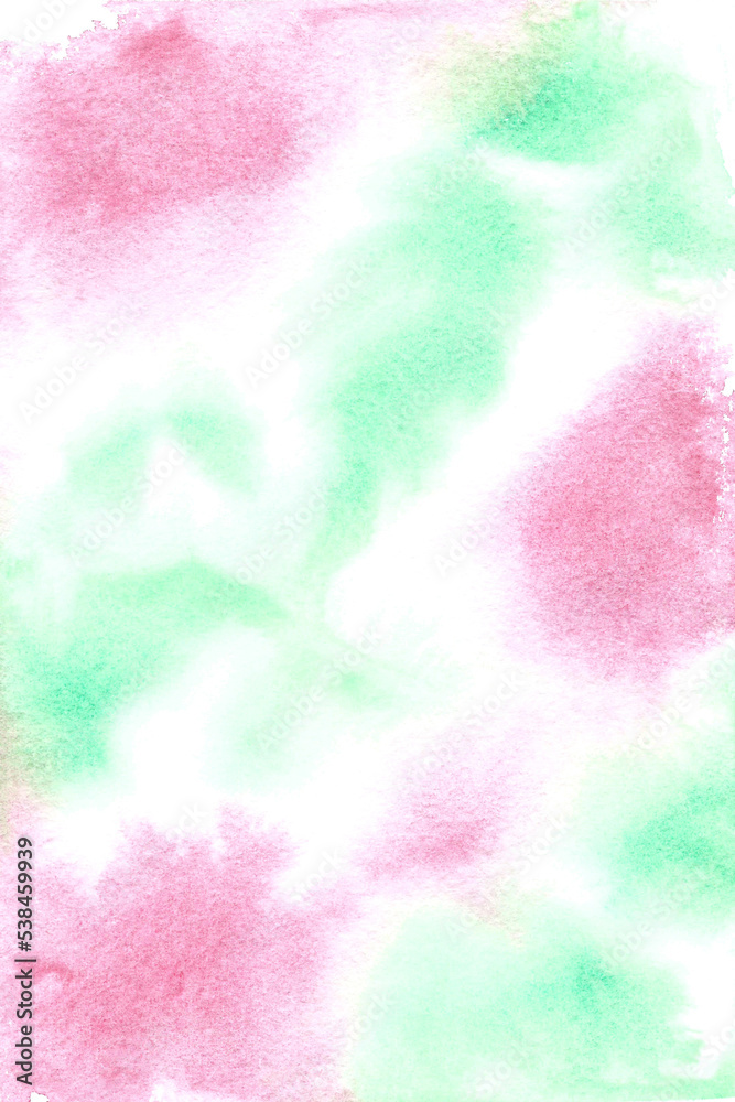 Obraz premium Watercolor pink ,green,turquoise background,texture. Watercolor washes. Spring wallpaper,border,drop. Wedding stationery texture background
