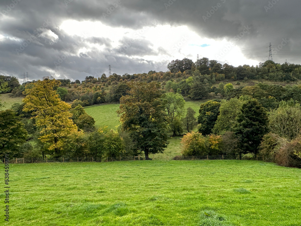 View over the, Walterclough Valley, on a cloudy autumn day near, Hipperholme, Brighouse, UK View over the, Walterclough Valley, on a cloudy autumn day near, Hipperholme, Brighouse, UK