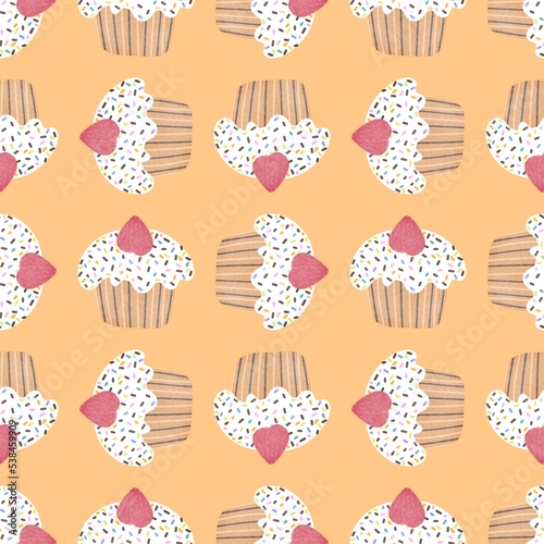 Birthday cartoon seamless cake pattern for wrapping paper and fabrics and linens and kitchen textiles © Tetiana