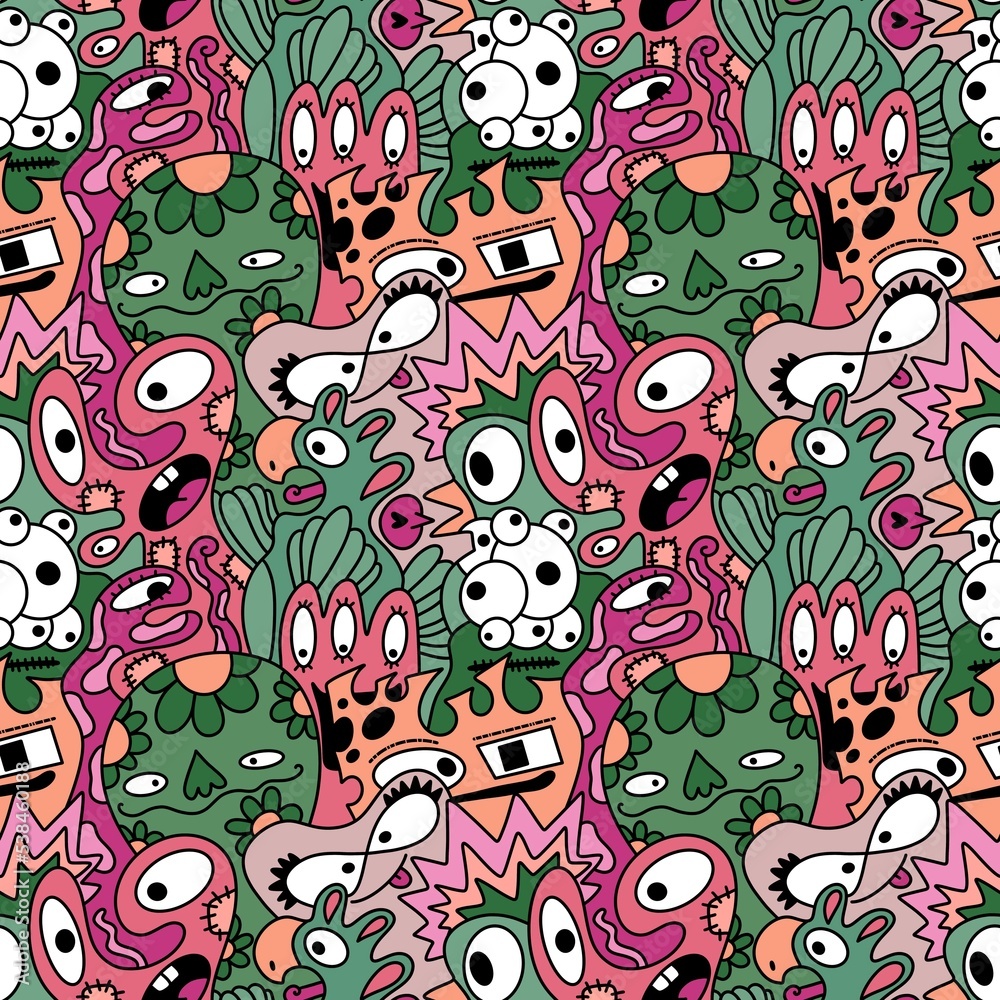 Cartoon seamless monster alien pattern for kids clothes print and wrapping paper and fabrics and linens