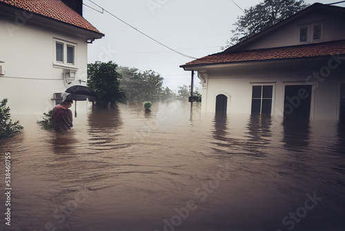 Tablou canvas Homes are inundated with flood waters after heavy downpours of rain