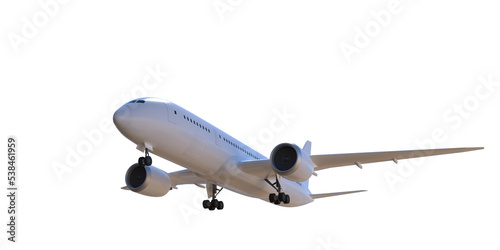 Flying white airplane isolated on ttransparent background.