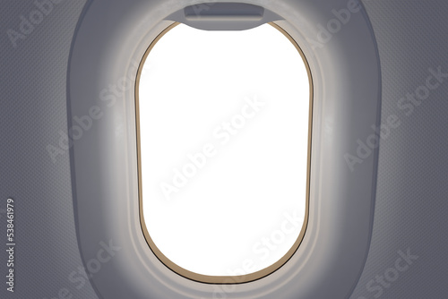View from airplane window. Transparent window frame.