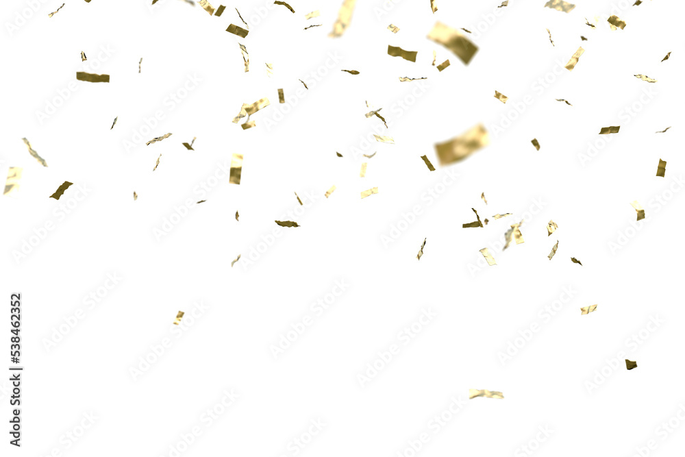 Golden confetti falling down isolated on transparent background. - obrazy, fototapety, plakaty 