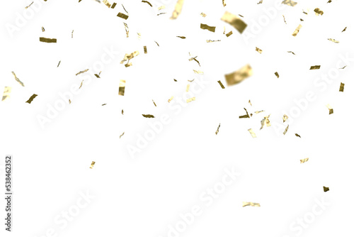 Fotografering Golden confetti falling down isolated on transparent background.