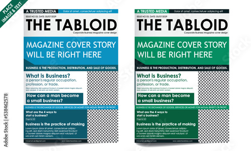 Graphical Newspaper Tabloid cover page design, Colorful Magazine Cover design, Newsletter front page design.	
