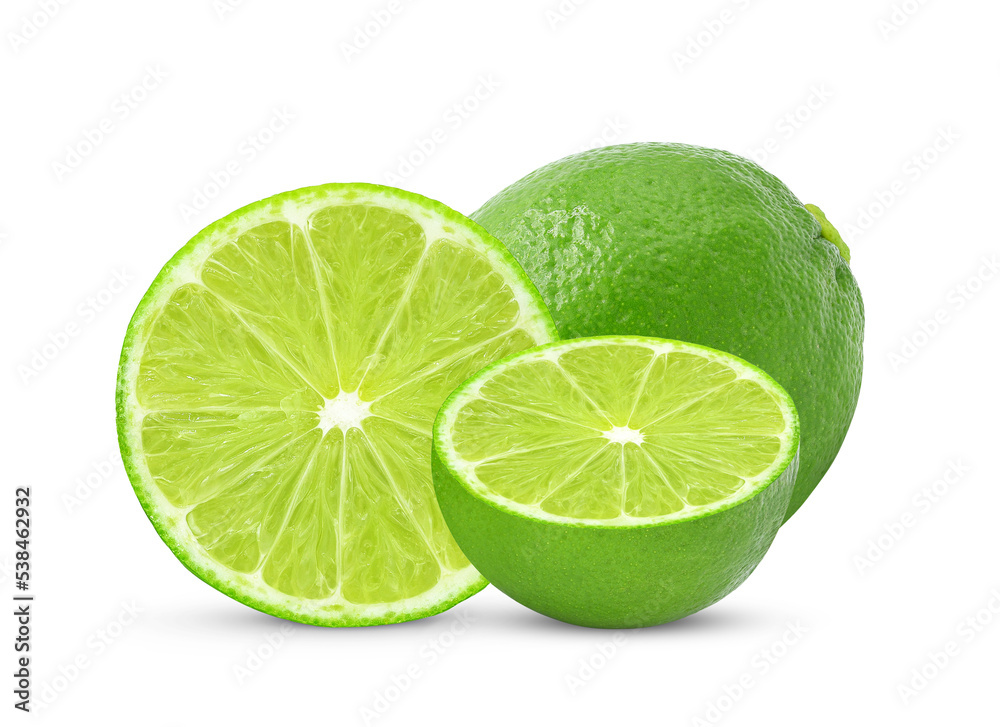 Slices of lime fruit isolated on white background. Slices of lime fruit isolated on white background.