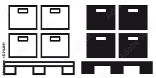 ofvs188 OutlineFilledVectorSign ofvs - pallet vector icon . order picking sign . cargo boxes . cardboard box . isolated transparent . black outline and filled version . AI 10 / EPS 10 . g11527