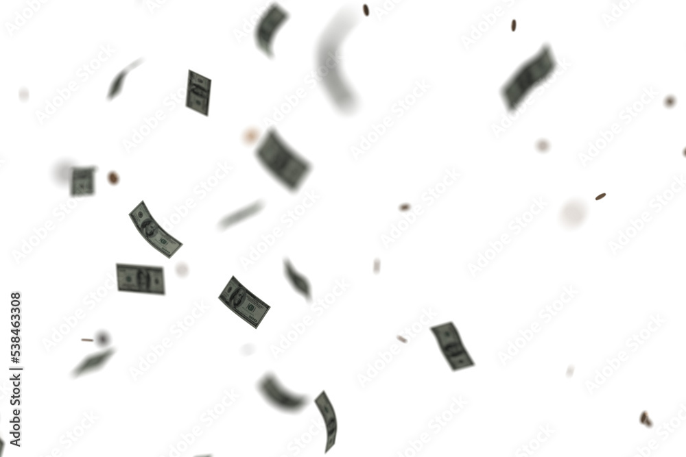 Money falling from sky isolated on transparent background. Stock