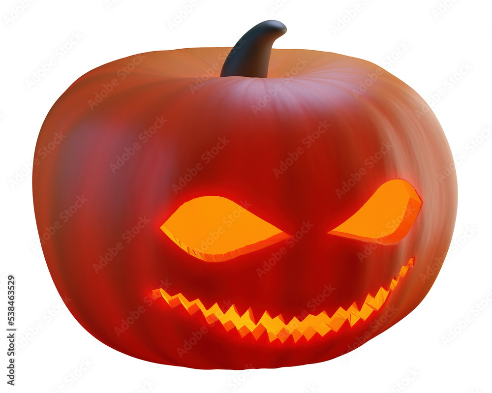 Scary laughing Halloween pumpkin on transparent background.