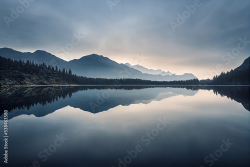 Mountain lake with reflection on a cloudy day © eyetronic