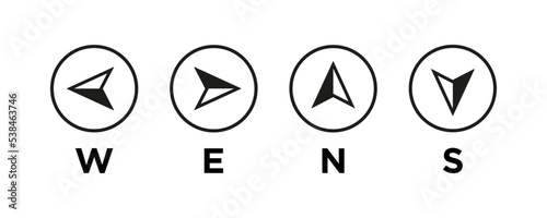 Compass icons of different directions. Map symbol. Arrow icon. Vector illustration