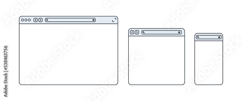 Line browser. Outline browser window. Web browser template. Vector illustration