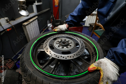 MINSK, BELARUS - 9 SEPTEMBER, 2022: tire fitting