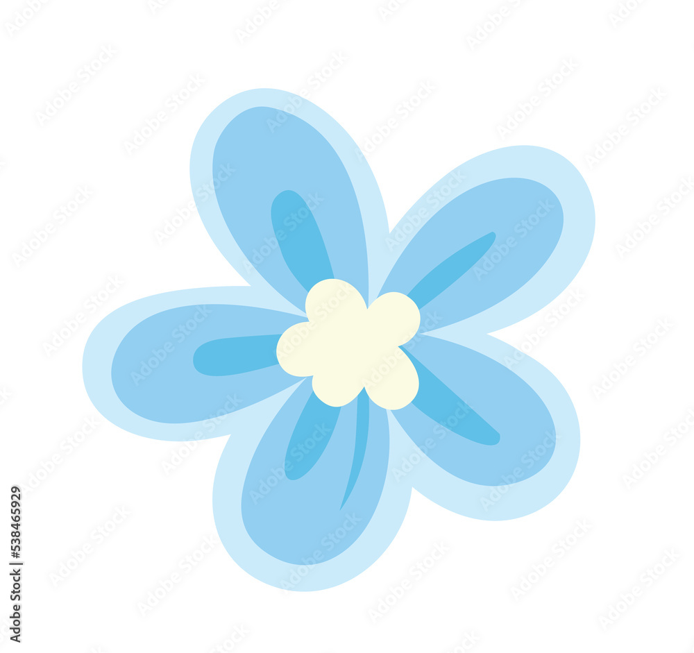 Beautiful blue flower. Nature and environment, floristry and botany. Poster or banner for website, graphic element for printing on clothes. Aesthetics and elegance. Cartoon flat vector illustration