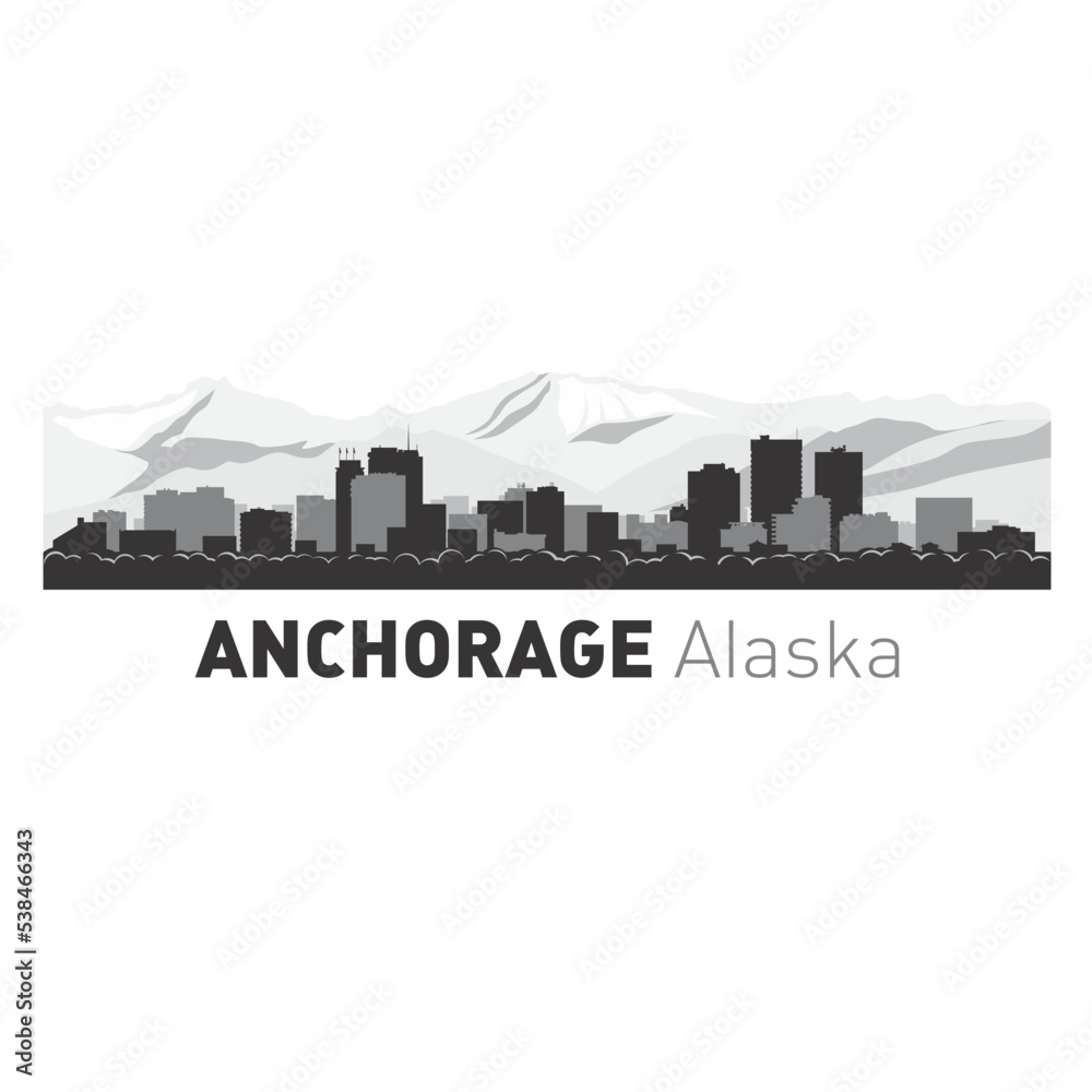 USA Anchorage Alaska city skyline vector graphics