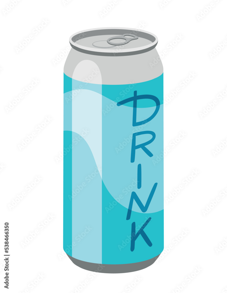 Cold drink icon. Aluminum can with blue patterns and inscription. Template, layout and mock up. Soda, tasty and sweet liquid, beverage. Poster or banner for website. Cartoon flat vector illustration Cold drink icon. Aluminum can with blue patterns and inscription. Template, layout and mock up. Soda, tasty and sweet liquid, beverage. Poster or banner for website. Cartoon flat vector illustration
