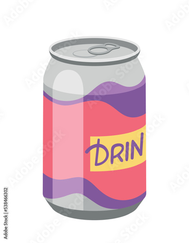 Cold drink icon. Red jar with abstract and wavy blue lines. graphic element for website, poster or banner. Summertime symbol. Aluminium can with tasty soda, beverage. Cartoon flat vector illustration