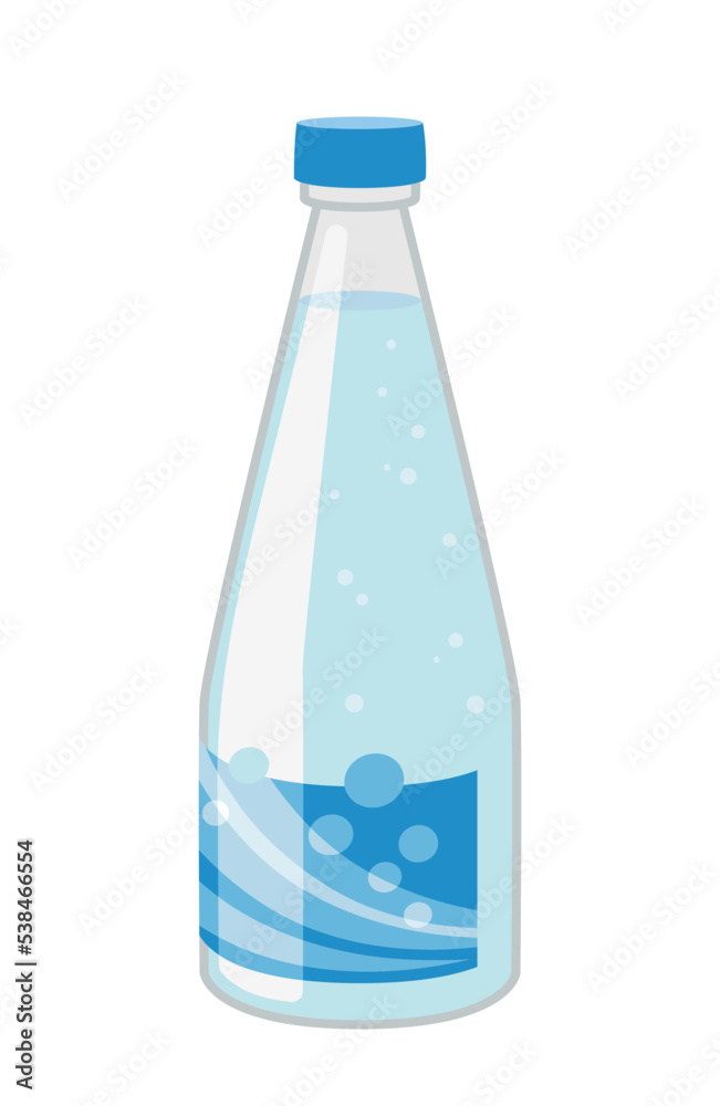 Cold water icon. Plastic bottle with blue label with bubbles, mineral water. Refreshing drink for summer season and hot weather. Graphic element for website. Cartoon flat vector illustration Cold water icon. Plastic bottle with blue label with bubbles, mineral water. Refreshing drink for summer season and hot weather. Graphic element for website. Cartoon flat vector illustration