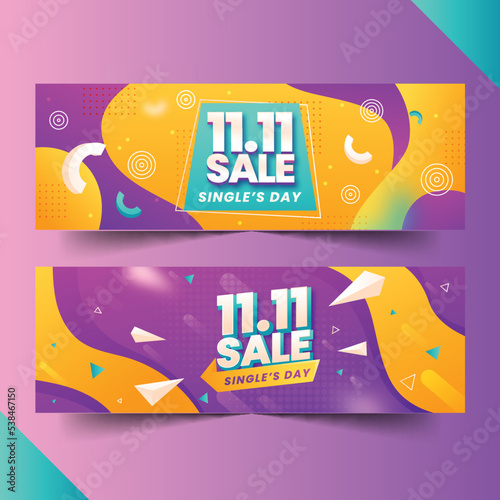 gradient 11 11 shopping day sale banners set vector design illustration