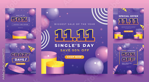 realistic 11 11 shopping day banners collection vector design illustration
