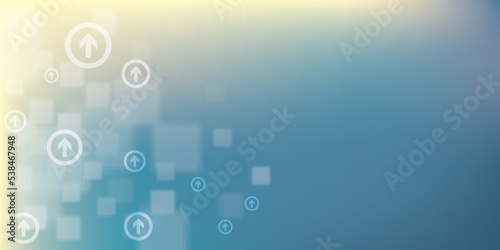 Abstract background with geometric tech shapes, blurred square shapes, arrow symbol. Background for the Internet banner. Blue scientific or medical background.