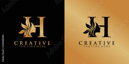Letter H logo combination  beauty logo icon Premium Vector